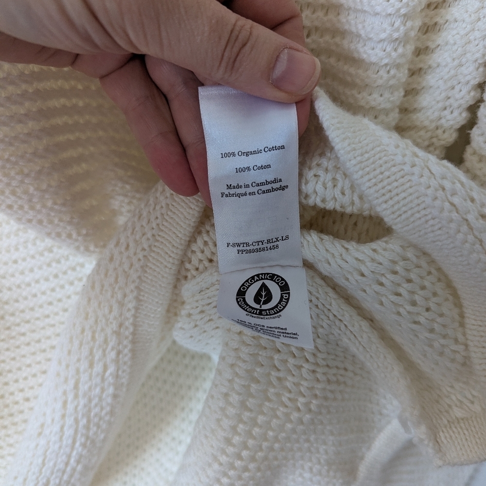 Everlane Women's Cream Crochet Knit Long Sweater Organic Pima Cotton Size Large - Picture 4 of 6